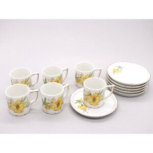 6 Place Setting Sunflower Demitasse Cup and Saucer Set UC&GC Japan Vintage